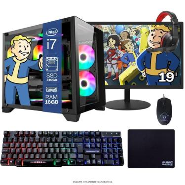 Imagem de Computador Pc Gamer Completo Tob Intel Core I7 Ssd 240Gb 16Gb Gabinete Aquário Teclado Mouse Mouse Pad E Headset Gamer Monitor 19” Windows 10 Pro Tria