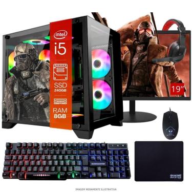 Imagem de Computador PC Gamer Completo TOB Intel Core i5 SSD 240GB 8GB Gabinete Aquário Teclado Mouse Mouse Pad e Headset Gamer Monitor 19” Windows 10 Pro Trial