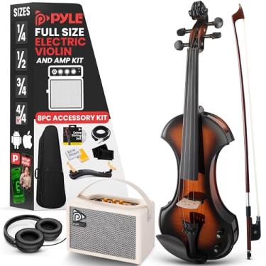 Imagem de Pyle Violino elétrico silencioso 4/4 com kit de amplificador - violino de madeira maciça com amplificador de 10 W e acessórios completos, instrumento de corda orquestral de tamanho completo para uso