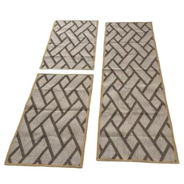 Imagem de Jogo De 3 Peças Tapete Cozinha Antiderrapante Jacquard Decoracao Impecavel Kit Tapete Cozinha(Jogo M14 Tijolo Marrom)