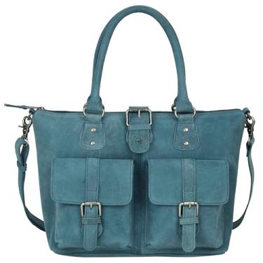 Imagem de ANTONIO VALERIA Bolsa feminina de couro com alça superior Beck Hunter, Azul caçador, Medium