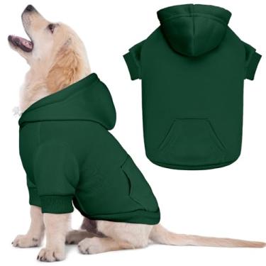 Imagem de Suéteres para cães pequenos, suéter de lã lisa escovada macia para cães, moletom com capuz para animais de estimação com bolso (verde-PP)