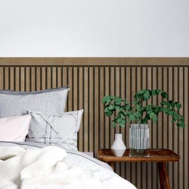 Imagem de Papel Meia Parede Ripado Decorativo – Revestimento Adesivo Estilo Madeira Ripada (Freijó)