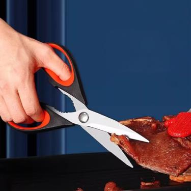 Imagem de Tesouras de cozinha multiuso com bainha protetora | Tesoura de aço inoxidável segura na lava-louças de 21 cm com aderência confortável vermelha