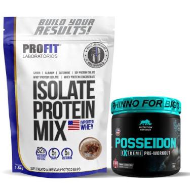 Imagem de Kit Whey Protein Mix 1,8Kg Profit Chocomalte + Pré Treino Posseidon Ce