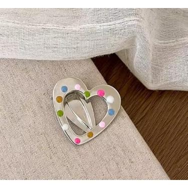 Imagem de 1 grampo de cabelo pentagrama de metal em forma de estrela, design colorido de bolinhas, fixação segura para adolescentes, festas, estilo diário, em forma de coração