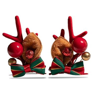 Imagem de Clipes de cabelo festivos de Natal com chifres de rena com design de laço de bola vermelha adornados para eventos festivos, cosplay e mais leves e confortáveis para todas as idades