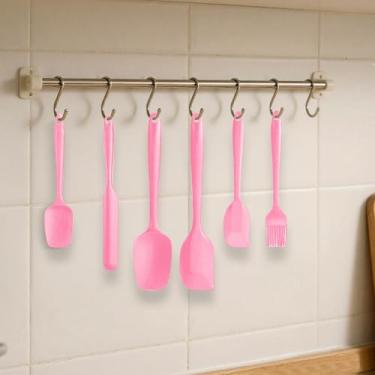 Imagem de Conjunto de 6 espátulas de silicone resistentes ao calor com pincel de pastelaria antiaderente, kit de raspador de cozinha flexível (rosa)