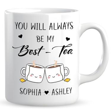 Imagem de Canecas de cerâmica para mulheres, presente moderno para amantes de café, caneca My Best-Tea Forever - presente de melhor amigo, presente de aniversário para melhor amiga, caneca de café de amizade