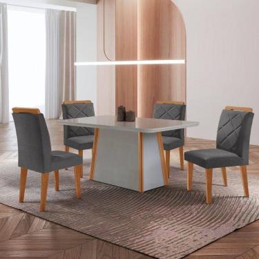 Imagem de Mesa De Jantar Diane E 4 Cadeiras Melissa Moderna Mo... Veludo Grafite/off /nat/serig. Off Com Vidro