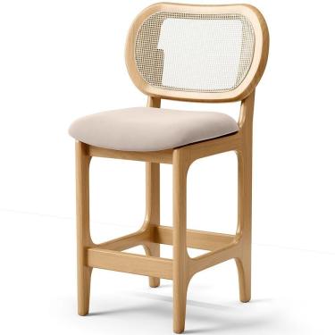 Imagem de Banqueta Baixa Bar Cozinha Sala De Jantar Betta L02 Mel Tela Suede Bege - Lyam Decor