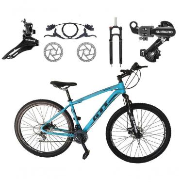 Imagem de Bicicleta Aro 29 Gti Roma Shimano 24v K7 Freio A Disco Hidráulico Garfo Com Trava - Azul Tam.17