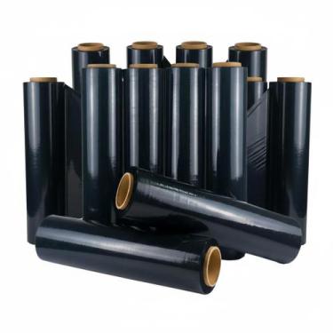 Imagem de Filme Stretch Preto Virgem 50cm x 200m Kit com 8 Rolos - Tutti Suprime