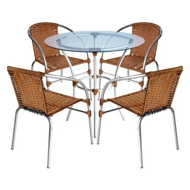 Imagem de Conjunto Pool Mesa E 4 Cadeiras Alumínio Fibra Acesse Móveis Caramelo