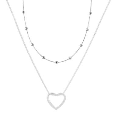 Imagem de VIRENZA Kit 2 Colares Bolinha + Coraçao Vazado Folheado Prata 925