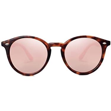 Imagem de SOJOS Masculino Óculos de Sol Polarizados Redondos Retrô para Homens Clássicos Vintage Sunnies Sj2069, Tartaruga/Rosa Espelhado