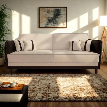 Imagem de Sofá 3 Lugares Modular Filipi 2,12m Sala Recepção Clínica Cor:linho Bege-corino Marrom