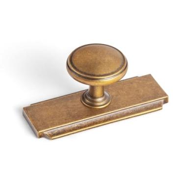 Imagem de Goo-Ki Puxadores de armário de latão antigo com placa traseira/espaçador de ferragens de cozinha de liga de zinco - pacote com 6 puxadores de gaveta de barra de furo único vintage retrô de latão