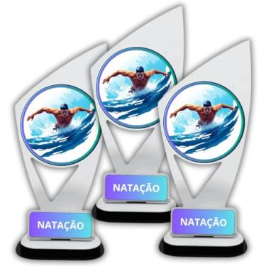 Imagem de Troféu Para Natação Em Acrílico Para Premiação nado livre, costas, peito, borboleta e revezamento medley Kit 3 Peças