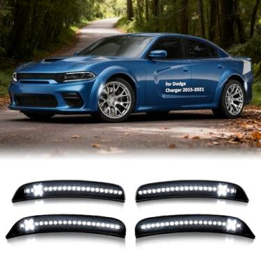 Imagem de Bestview 4 peças de luzes de LED laterais para Dodge Charger 2015-2021: lâmpadas brancas para para-choque dianteiro e traseiro, luzes de para-choque à prova d'água para motorista e passageiro com