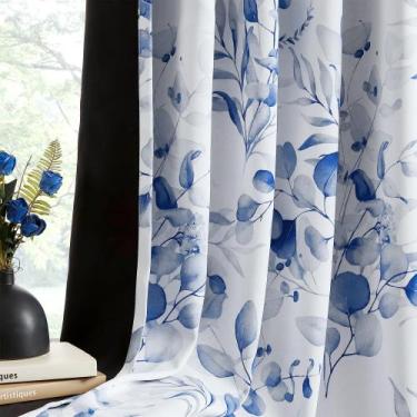Imagem de Cortinas Blackout Xwincel Blue Floral Pattern 214 cm 2 painéis
