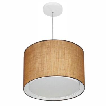 Imagem de Lustre Pendente Cilíndrico Duplo Vivare Md-4292 Cúpula Em Tecido 40x30cm - Bivolt Palha 127/220v