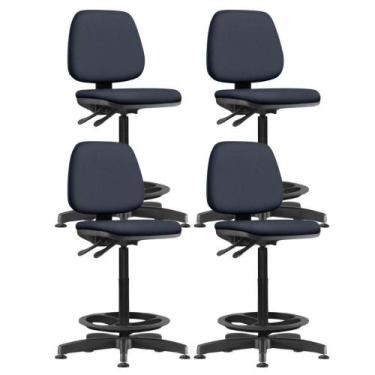 Imagem de Kit 04 Cadeiras Caixa Alta Giratória Estofada Work F02 Sintético Azul 