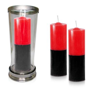 Imagem de Kit Copo Suporte Vidro Para Vela + 3 Velas Votivas 7 Dias Bicolor Vermelha-preta 250g