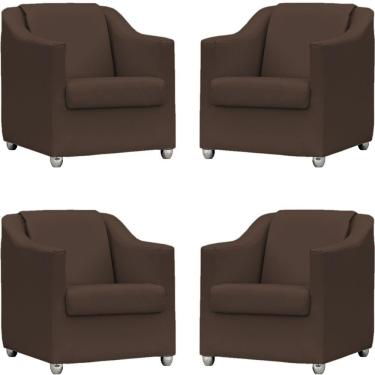 Imagem de Kit 4 Poltronas Mila Corino Cores Pé De Plástico Cromado - Marrom Corino