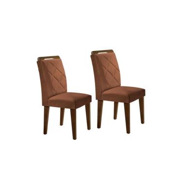 Imagem de Cadeira Sala De Jantar Melissa Madeira Kit 2 Un Capuccino-veludo Marrom - Rufato