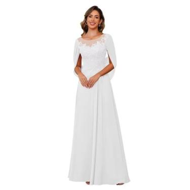 Imagem de Vestido RUMUGUYA Mãe da Noiva: Chiffon Branco A Line US6