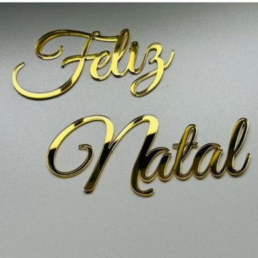 Imagem de Letreiro Frase Feliz Natal em Acrílico Dourado 30cm Painel Decoração F