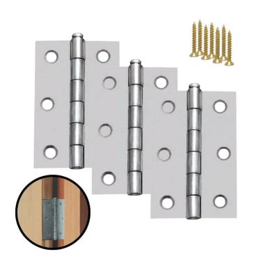 Imagem de Kit 3 Dobradiças Zincada Para Porta De Madeira 7,6Cm