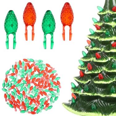 Imagem de Boao 120 peças de lâmpadas de substituição de árvore de Natal de cerâmica de plástico transparente, acessórios para árvores de Natal de cerâmica e projetos DIY (verde e vermelho, pequeno)