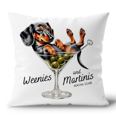 Imagem de DENDOFENGE Capas de travesseiro Weenie Martini 45,7 x 45,7 cm, capas decorativas de coquetel de Dachshund para sofá, presentes para amantes de martini Weenie Dog para mulheres