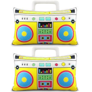 Imagem de Hahafelt 2 peças de capa de almofada de cassete de áudio retrô toca-discos de música 50 x 76 cm fita cassete de plástico de baixo ruído dos anos 80 para decoração de casa fronha lombar almofada sofá