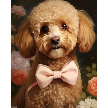 Imagem de XTXGERL Pintura por número para adultos, silhueta delicada de gravata borboleta do Poodle, pinturas faça você mesmo, pintura acrílica, decoração de quarto, kits de pintura masculina 40,6 x 50,8 cm