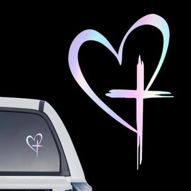 Imagem de Dogary Adesivos Love Cross, 1 peça de adesivos Love Car, 22,2 cm x 15,3 cm, acessórios de decalques à prova d'água, adequados para janelas de carros, carros, para-choques, cadernos, porta-malas