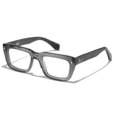 Imagem de JOLLYNOVA Óculos Sutton Retrô Retangular Acetato Grosso Armação Ótica de Grau para Mulheres Homens 53-21-148 mm, Cinza, 53