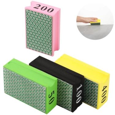 Imagem de Toyokar Grão 50/100/200/400, almofadas de polimento manual de diamante galvanizado, parte traseira de espuma para lixamento de cerâmica, pedra e mármore, vidro, granito, pacote com 4, preto, branco