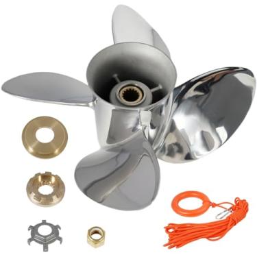 Imagem de QIKIRUO Hélice de aço inoxidável para motor de popa OEM 14 1/8X19 (4 lâminas) para motores Mercury, 90HP/115HP/135HP/150HP/175HP/200HP/220HP/225HP/250-400HP, dente de 15 estrias, RH
