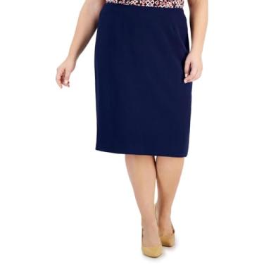 Imagem de Saia Plus Lana, crepe elástico icônico, Kasper Azul-marinho, 58