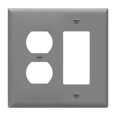 Imagem de ENERLITES Placa de parede com interruptor de tomada/decoração duplex combinada, tamanho médio, 2 entradas, 12,4 x 12,5 cm, policarbonato termoplástico 882131M-GY, cinza