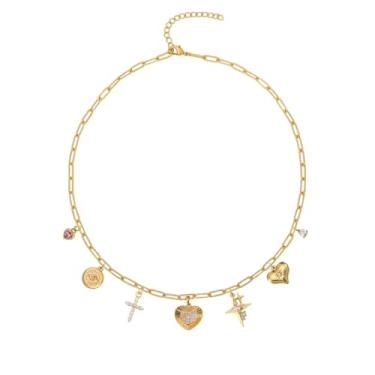 Imagem de ternotito Colar com pingente de coração em ouro 18 K multi estilo com corrente ajustável, Banhado a ouro, Sem Pedra Preciosa