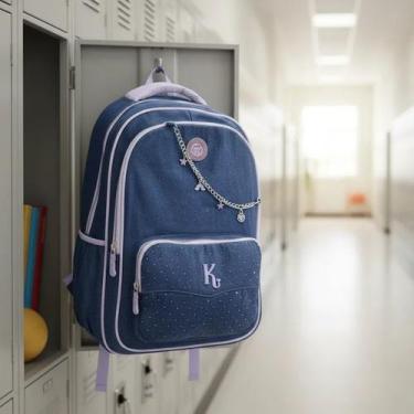 Imagem de Mochila Jeans Matelasse Escolar Grande Feminina Estilo Kika - D Presen