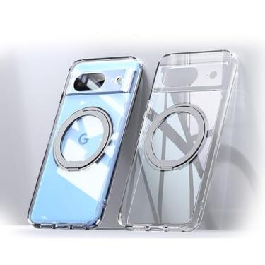 Imagem de Danbey Capa para Google Pixel 8, capa premium com suporte de anel 360, magnético forte compatível com carregamento sem fio MagSafe, capa de telefone com proteção contra quedas 165 - transparente