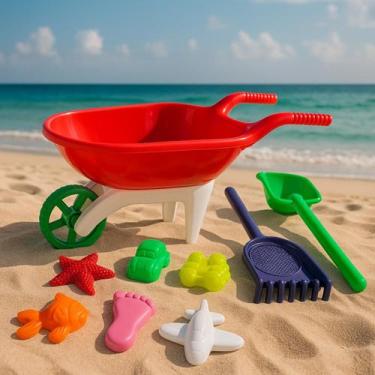Imagem de Carrinho de Mão Infantil Praia Radical RB15 Vermelho Kit Areia Terra B