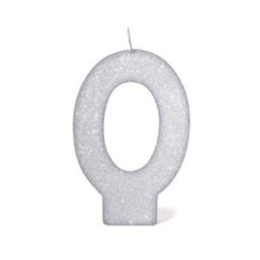 Imagem de Vela de Aniversário Silver com Gliter Número 0 Branco