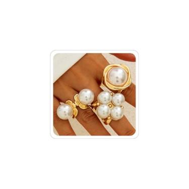 Imagem de CSIYANJRY99 Conjunto de anéis grossos de ouro para mulheres, conjunto de anéis com articulações empilháveis de ouro, acessório, anel aberto, boêmio, bijuteria de fantasia de formatura, Metal, Zircônia