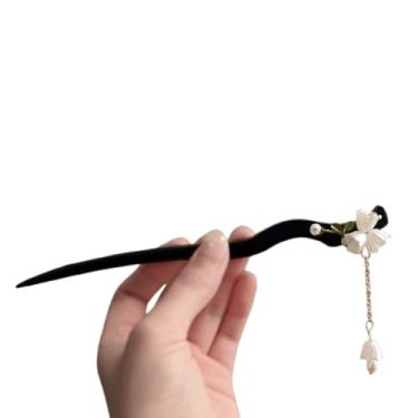 Imagem de Palitos de cabelo de madeira chineses clássicos - Grampos de cabelo e pauzinhos de flores feitos à mão para updos elegantes grampos de cabelo florais de madeira, 1 pacote